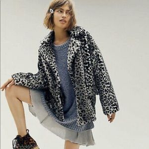 Free People Kate Faux Fur Coat Snow Leopard XS